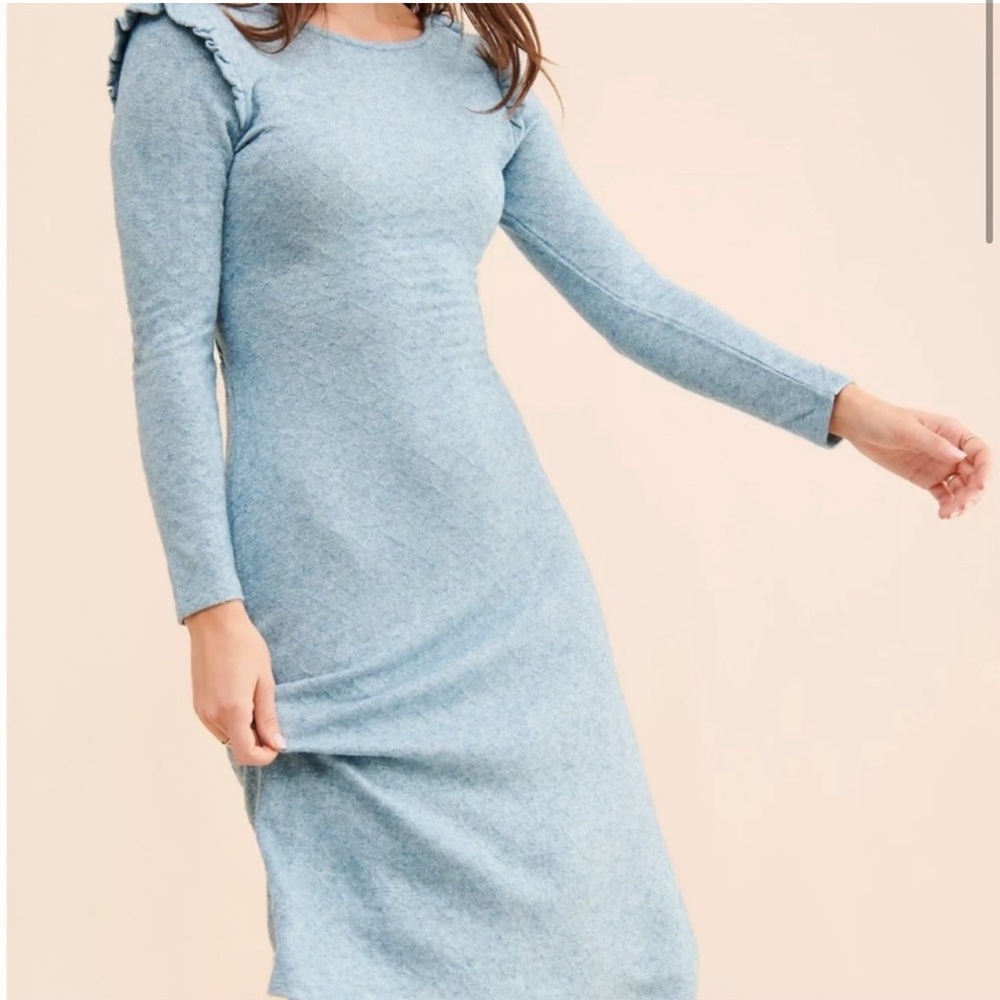 Free People Soft Blue Long Sleeve Midi Knit Dress